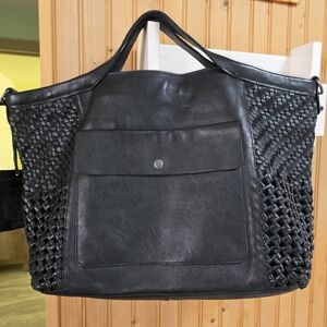 Latico Martine Black Woven Leather Tote